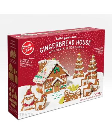 Gingerbread House Kit Pre Baked 1.8KG XL|Reindeer Xmas Tree Santa Sleigh Writing Icing Cookies Gummy Sweets Buttons Holly Leaves Berries Jelly Beads Add Candy Cane Fun Christmas Gifts for Family Kids - Buy Online on GoSupps.com