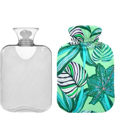 NAANLE 2L Transparent Hot Water Bottle - Green Palm Leaf Design for Back Pain Relief Hand & Foot Warmer Neck Warmth & Cold Therapy - Buy Online on GoSupps.com