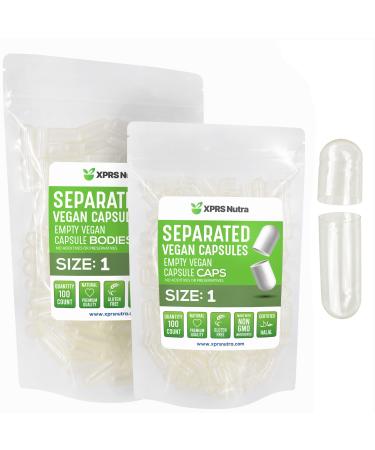 XPRS Nutra Vegan Size 1 Separated Capsules - 100 Count Premium Empty Capsules Separated in Bags - Clear Empty Capsules - Separated Empty Capsules - Pill Capsules Empty for DIY Supplement Filling 100.0 Servings (Pack of 1) Clear - Buy Online on GoSupps.com