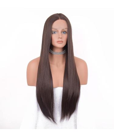 Vebonny 22-Inch Chocolate Brown Lace Front Wig for Women - Glue-Free Straight Hair with Middle Parting #028NEW | International Shipping - Buy Online on GoSupps.com