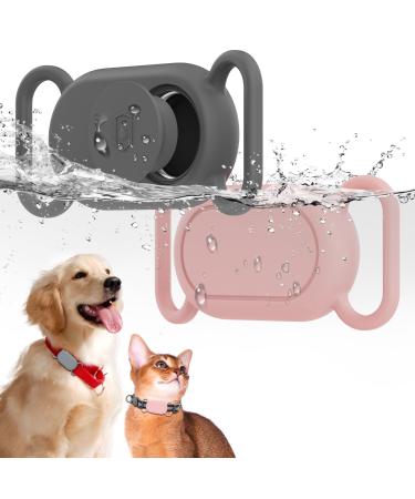 Waterproof silicone protective cover for Galaxy SmartTag2 2 pieces for dogs and cats anti-loss scratch-resistant accessories protective cover for Samsung Galaxy Smart Tag2 (gray / pink) gray / pink