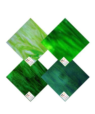 Wissmach 4 Sheet Mixed Color Variety Stained Glass Pack and Mosaic Glass, Green, (8"X6") by BiNARi Glass Studio