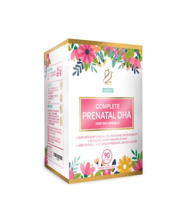Actif Complete Prenatal DHA with 1500mg Omega-3 100% Natural Organic DHA EPA Omega 3 - Non-GMO 90 Gummies