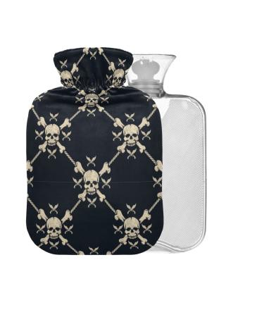 Pirate Skulls Hot Water Bottle BAP Free with Cover 2L Large Warm Water Bag for Pain Relief Kids Men Women