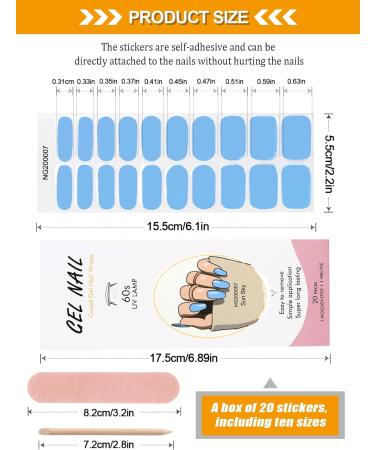 Kalolary 20PCS Sky Blue Nail Adhesive Gel Polish Wraps - Self-Adhesive Decals for UV/LED Lamp - Full Coverage Nail Stickers - Buy Online on GoSupps.com