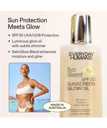 Everyday Humans SPF30 Sheer Body Glow Oil - Hydrating UV Protection with Gold Mica | Vegan Cruelty-Free | 5.1 Fl Oz | Bergamot Squalane & Jojoba Oil | UVA/UVB Broad Spectrum - Buy Online on GoSupps.com