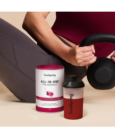 Foodspring All-in-One Pre-Workout Booster | Energy & Focus | 200mg Caffeine | Sugar-Free | Enxtra Taurine Citrulline B6 B8 Choline Ashwagandha | 350g Dark Cherry - Buy Online on GoSupps.com