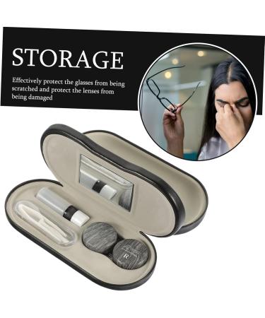 Homsfou 4 Set Glasses Case & Contact Lens Holder - Dual Purpose Leather & Metal Travel Organizer - Buy Online on GoSupps.com
