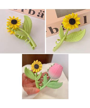 Sunflower Tulip Style Large Hair Claw Clips 2Pcs - Strong Hold Jaw Clamps for Women Girls - Buy Online on GoSupps.com