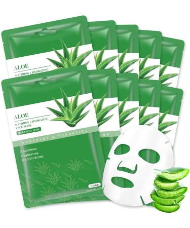 Aloe Vera Soothing Mask Hydrating Face Masks Skincare Moisturizing Facial Sheet Mask Skin care for Dry Oily Sensitive Skin Face Mask for Acne Sun Care Calming 25ml/0.88oz Pack of 10 Aloe Vera 10 Packs