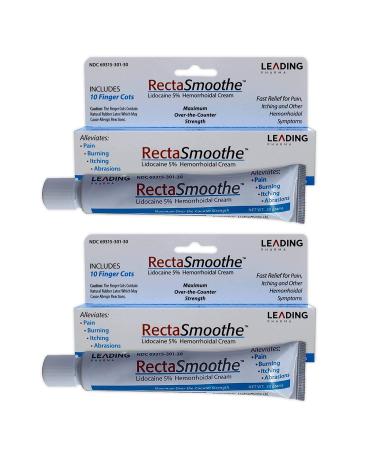 Lidocaine 5% Hemorrhoid Treatment by RectaSmoothe | Maximum Strength Numbing Cream | Fast Pain Relief for Anorectal Disorders | 2-Pk