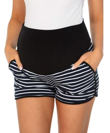 Love2Mi Women's Maternity Tights Leggings Versatile Comfy Pants Stretch Pregnancy Trousers S Black/Navy White Stripe
