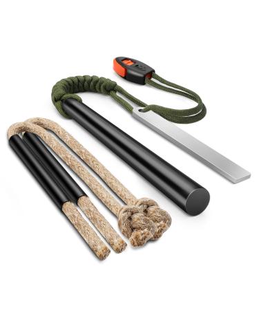 Terdemor Fire Starter for Campfires, The Professional Survival Kits Including a 5" Ferro Rod and Two 12" Nature Dry Tinder Wax Impregnated Hemp Rope