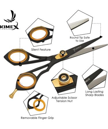 KIMEX LONDON Professional Hair Scissor Set - Stainless Steel Hair Cutting Shears with Thinning Scissor Razor, Hair Combs, and Leather Cover Black - Buy Online on GoSupps.com