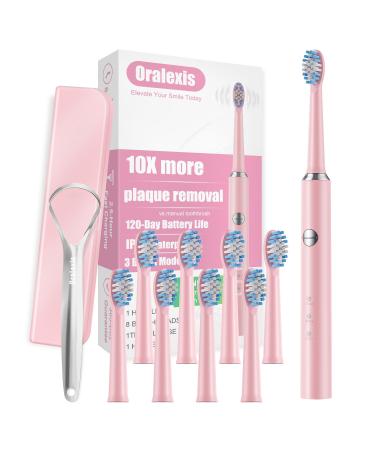 Electric Toothbrush for Adults and Kids with Tongue Scraper and 8 Brush Heads One Fast Charge Last 120 Days 40000 VPM Deep Clean Sonic Travel Toothbrush - Pink Midnight Pink