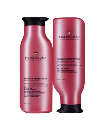 Pureology Smooth Perfection Anti Frizz Shampoo and Conditioner Set | Smooths Hair & Color Safe | Sulfate-Free | Vegan | Paraben-Free 9 Fl Oz (Pack of 2)