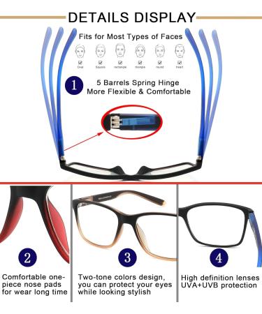 Men's Stylish 4-Pack Reading Glasses with UV Blue Light Blocking - 2.0 Magnification Strength - Spring Hinges & Anti-Glare Filters - Mix Colors - Buy Online on GoSupps.com
