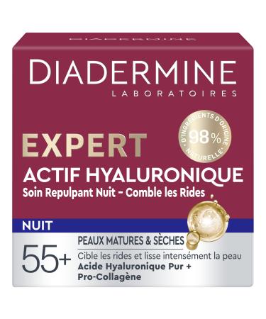 Diadermine - Expert Night Cream - Plumping Treatment with Hyaluronic Acid - Targets Wrinkles - Plumps the Skin - Mature and Dry Skin - 98% Ingredients of Natural Origin - 50 ML Jar
