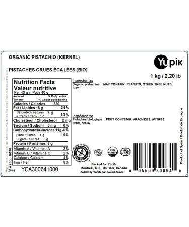 Yupik Organic Raw Pistachios No Shells 1 kg Gluten-Free Non-GMO Kosher Vegan Kernels Unsalted Crunchy Shelled Nuts Source of Fiber & Protein Healthy Snacks Ideal for Baking & Cooking 1 kg (Pack of 1) - Buy Online on GoSupps.com