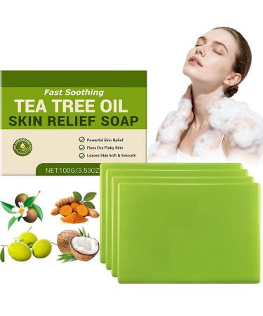 Raevior Tea Tree Oil Soap Bar - with Coconut Oil & Turmeric Natural Foot & Body Soap for Healthy Skin Facial Cleanser and Body Oder Herbal Cleansing Soaps Odor Control & Daily Refreshing Cleanse (4pcs)