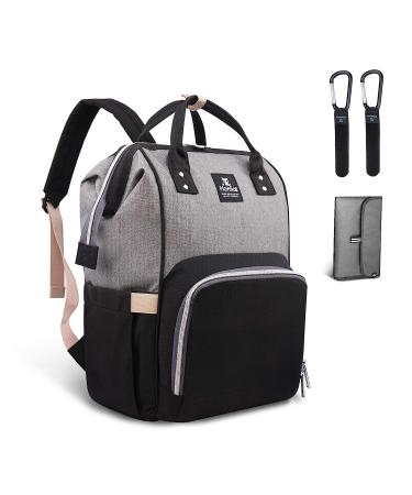 Hafmall Diaper Backpack Practical Large Capacity Baby Changing Bag Backpack for Mom and Dad Stylish Macaron Black+Gray