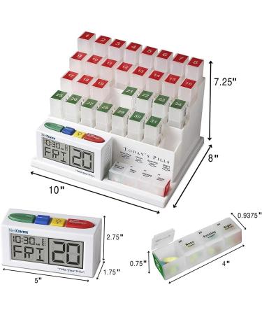 Monthly Pill Organizer System - 31 Day Pill Box with 4 Daily Compartments & Talking Alarm Clock for Medications Vitamins and Supplements - Buy Online on GoSupps.com
