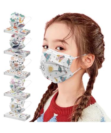 SDFRK 50 pieces of masks children disposable masks mouth protection children mask mouth protection fabric mouth and nose protection colorful 3-layer disposable mns mouth-cloth Bunting print mouth protection motif bandana scarves