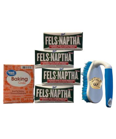 Monarca. Fels-Naptha Laundry Detergent Bar Soap and Stain Remover Bundle - Includes 4 Fels Naptha Laundry Bar 1 Eco Scrub Brush 1 Super Washing Soda Household Cleaner and Laundry Booster 6 Ounce (Pack of 6)