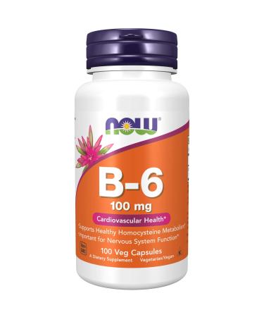 NOW Supplements, Vitamin B-6 (Pyridoxine HCl) 100 mg, Cardiovascular Health*, 100 Veg Capsules