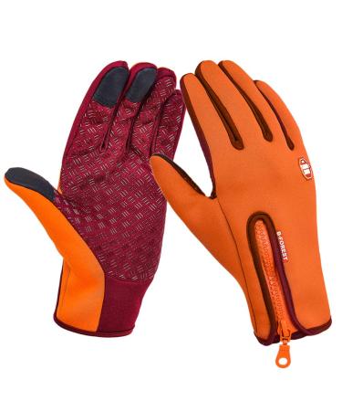 SODSIM Touchscreen Gloves Winter Cycling Gloves Touchscreen Men Running Gloves Waterproof Women Warm Orange S
