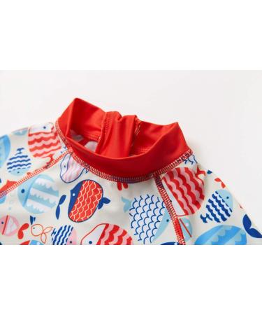 BONVERANO Baby Girls Swimsuit UPF 50+ Long-Sleeve Zipper One Piece (3-6 Months, Red/Fish) - Buy Online on GoSupps.com
