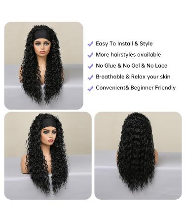 Testar Black Headband Wig - Long Deep Wave Curly Black Synthetic Wig for Women | Glueless Daily & Party Wear | Perfect for Cosplay & Christmas - Buy Online on GoSupps.com