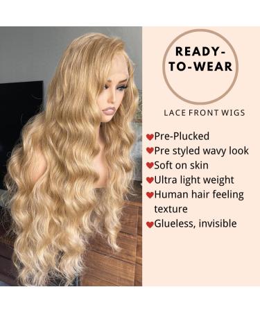 LOLYDEER Honey Blonde 32 Loose Wave Synthetic Lace Front Wig | Brown Blonde Mix | Pre-Plucked | HD Lace | 150% Density - Buy Online on GoSupps.com