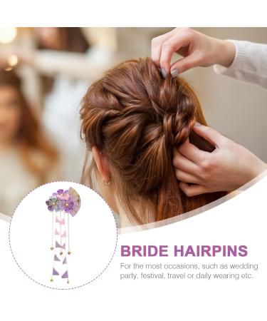FRCOLOR Japanese Hairpin | Long Tassel Flower Hair Clip for Kimono & Hanfu | Purple Barrette Hair Accessory - Buy Online on GoSupps.com