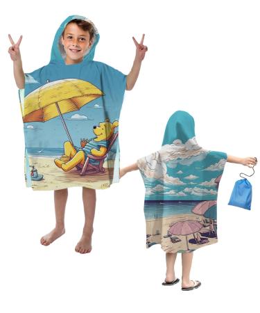 Bathing poncho children microfiber bath towel with hood beach towel children ultra soft and absorbent bathrobe perfect for girls and boys aged 5-10 years 76x76cm sweet design green-09 76x76cm