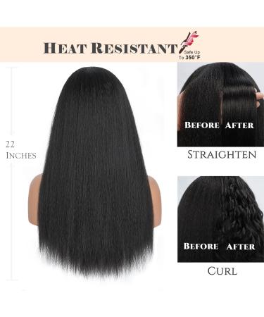 Kinky Straight Lace Front Wig - Soft & Natural Human Hair Feel - 22 Inch Italian Yaki Synthetic Wig for Black Women - Buy Online on GoSupps.com