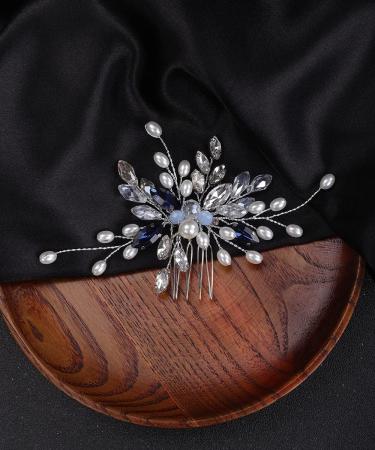 Deniferymakeup Bride Wedding Hair Comb Silver Crystal Deep Blue Hair Comb Beaded Headpieces Pearl Hair Accessories Jewelry for Women and Girls (Deep Blue) - Buy Online on GoSupps.com