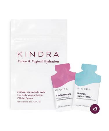 Kindra Vulvar & Vaginal Moisturizer Travel Kit - 6 Single Use Sachets - Daily Vaginal Lotion & V Serum For Vulvar Vaginal Dryness And Discomfort Doctor Recommended