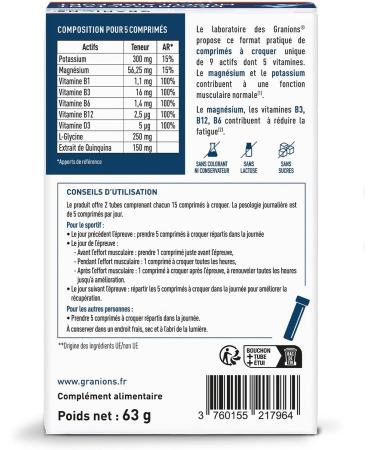 GRANIONS Heavy Chewable Muscle Relaxer | Quick Relief from Cramps Saches Tension and Muscle Fatigue | Potassium Magnesium Minerals | Vitamin B6 | Sugar Free Apple Flavor - Buy Online on GoSupps.com