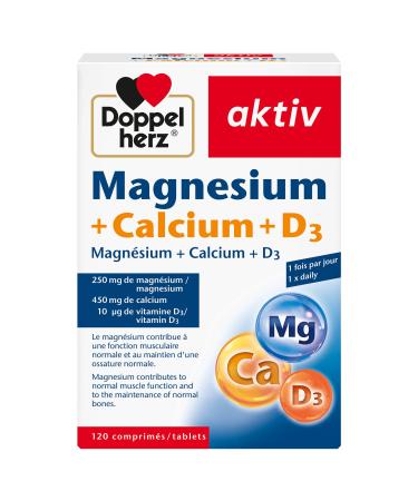 Doppelherz aktiv Magnesium+Calcium+D3, Dietary supplement supporting muscle function & normal bone, 120 tablets without lactose and gluten, rich in essential minerals
