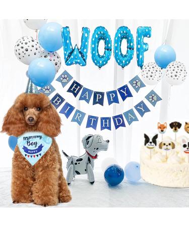 Dog Birthday Party Accessories: Bandana Hat Set Happy Birthday Banner & Paw Print Balloons for Pet Girls - Buy Online on GoSupps.com