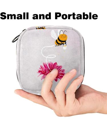 Stylish Menstruation Pad Bag with Zipper | Women's Napkin & Tampon Storage | Bee & Pink Daisies Design - Buy Online on GoSupps.com