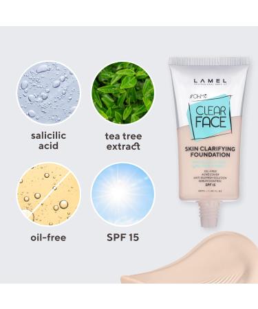 OhMy Clear Face Foundation - Acne Coverage with SPF-Enhanced Salicylic Acid & Tea Tree Extract - Dewy Finish for Sensitive Skin - Organic & Oil-Free - Soft Beige - 1.35 fl.oz - Buy Online on GoSupps.com
