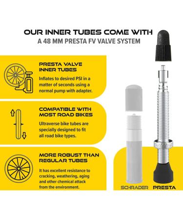 Set of 2 Presta Valve Rubber Tubes for 26'' x 1.75/2.125 Bicycle Tires - Ultraverse Bike Inner Tubes for MTB and All Terrain Bikes - Buy Online on GoSupps.com