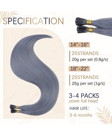 Runatur i-Tip Extensions | Real Hair Bonding Gray Blue 40cm | 25 Strand 16 Inch 20g Light Blue Hair Extensions - Buy Online on GoSupps.com