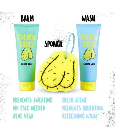 Golden Balls Balm & Sponge Set - Novelty Gift for Men - Intimate Care Essentials - Buy Online on GoSupps.com