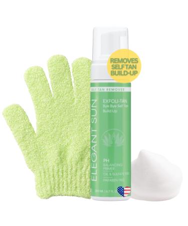 EXFOLI-TAN Mousse Self Tan Prep Gentle Exfoliating Wash with Mitt Glove | Foaming Sunless Self Tan Preparation | Fake Tan Smoothing Exfoliator | Spray Tan Remover + Exfoliating Mitt