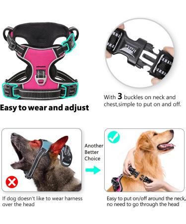 Heele Adjustable No-Pull Dog Harness for Small Dogs - Reflective Breathable & Padded Handle - Perfect Fit 35-61cm - Fuchsie Color - Buy Online on GoSupps.com