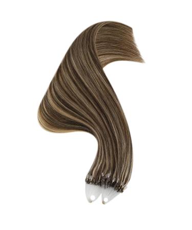 UGEAT Microring Extensions - Real Hair Dark Brown & Caramel Blonde Highlights 55 cm 50g 50 Pieces #4/27 - Premium Quality Hair Extensions - Buy Online on GoSupps.com