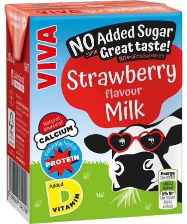 Viva Flavoured Milk 200ml x 16 - No Added Sugar - 4 x Strawberry 4 x Chocolate 4 x Banana 4 x Vanilla Ice Cream - Natural Source of Calcium and Protein - Buy Online on GoSupps.com
